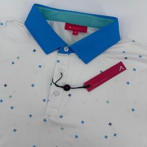Redvanly Savile Polo Mens XL Bright White Blue Contrast Collar Golf Shirt R2419
